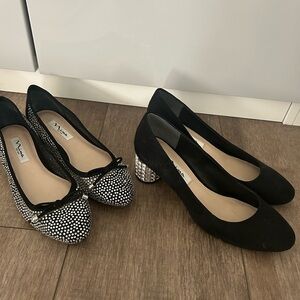 LOT OF TWO NINA CRYSTAL AND BLACK SHOES, new flats worn once heels sz 8.5